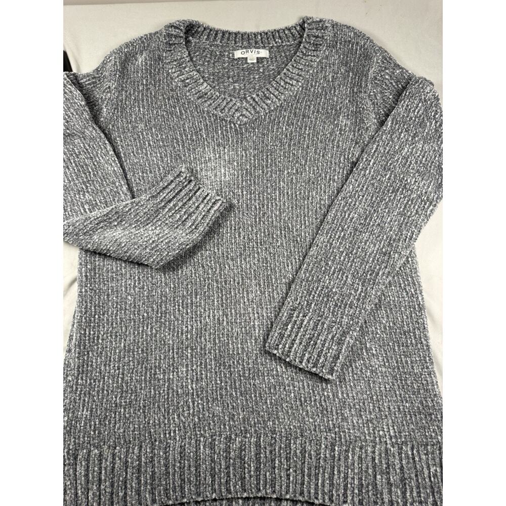 Orvis Gray Chenille V Neck Sweater Women’s Large Soft Cozy Pullover - Picture 2 of 15